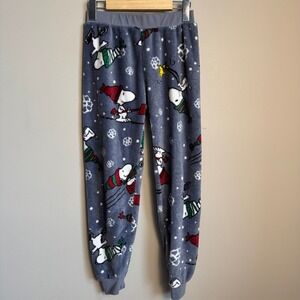 Peanuts Snoopy Christmas Fleece Pajama Pants Kids Gray M 10/12 Jogger Sleepwear